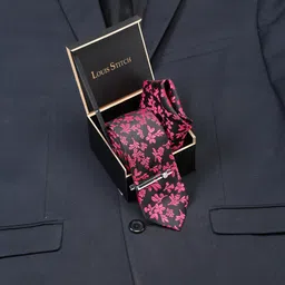 LOUIS STITCH Mens Italian Silk Tie With Pocket Square & Tiepin Set-image-2