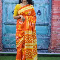 TROPWEAR Tie and Dye Pure Cotton Block Print Saree-picture-18