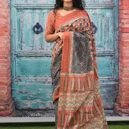 TROPWEAR Floral Mulmul Cotton Block Print Saree-image-77