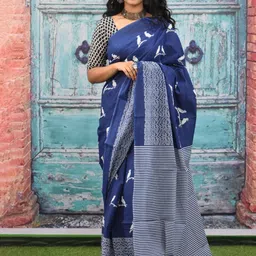 TROPWEAR Pure Cotton Handloom Block Print Saree-picture-18