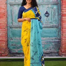 TROPWEAR Tie and Dye Pure Cotton Block Print Saree-picture-23