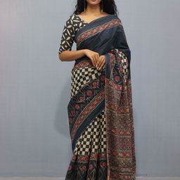 TROPWEAR Ethnic Motifs Pure Cotton Block Print Saree-picture-31