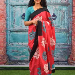 TROPWEAR Floral Pure Cotton Block Printed Saree-image-47