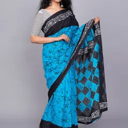 TROPWEAR Pure Cotton Block Print Saree-image-62