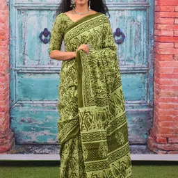 TROPWEAR Floral Pure Cotton Block Print Saree-picture-16