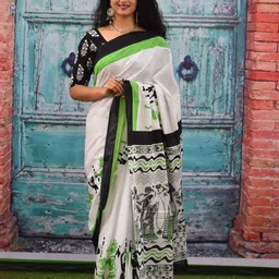 TROPWEAR Ethnic Motifs Printed Mulmul Cotton Block Print Saree-picture-26