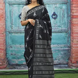 TROPWEAR Pure Cotton Block Print Saree-image-15