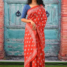 TROPWEAR Floral Printed Pure Cotton Block Print Saree-picture-29