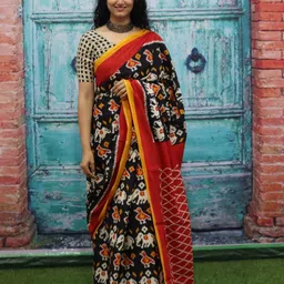 TROPWEAR Ethnic Motifs Printed Mulmul Cotton Block Print Saree-picture-26
