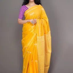 TROPWEAR Ethnic Motifs Pure Cotton Block Print Saree-picture-11