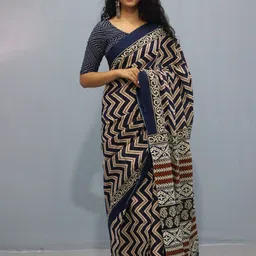 TROPWEAR Ethnic Motifs Pure Cotton Block Print Saree-picture-29