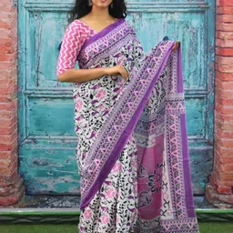 TROPWEAR Ethnic Motifs Pure Cotton Block Print Saree-picture-28