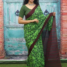 TROPWEAR Ethnic Motifs Pure Cotton Block Print Saree-picture-16