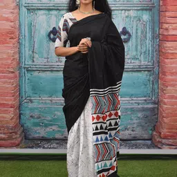 TROPWEAR Pure Cotton Block Print Saree-picture-15