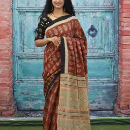 TROPWEAR Floral Pure Cotton Block Print Saree-picture-37