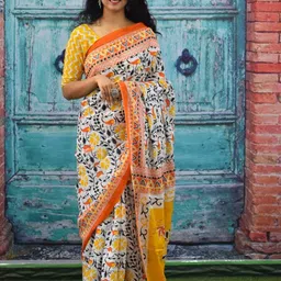 TROPWEAR Floral Printed Pure Cotton Block Print Saree-picture-11