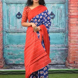 TROPWEAR Pure Cotton Geometric Block Print Saree-image-33