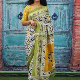 TROPWEAR Pure Cotton Handloom Block Print Saree-image-81