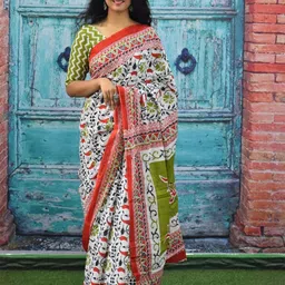 TROPWEAR Floral Printed Jaipuri Mulmul Pure Cotton Saree-picture-29