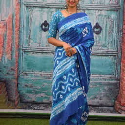 TROPWEAR Tie and Dye Pure Cotton Block Print Saree-picture-22