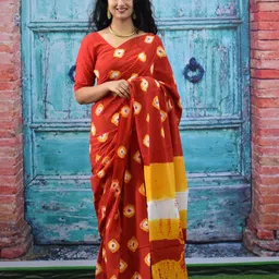 TROPWEAR Pure Cotton Block Print Saree-image-39