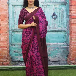TROPWEAR Floral Printed Block Print Saree-image-38
