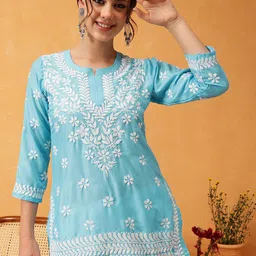 ADA Ethnic Motifs Embroidered Chikankari Chikankari Kurti-picture-2