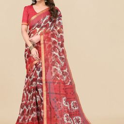 MIRCHI FASHION White & Red Floral Zari Saree-picture-12