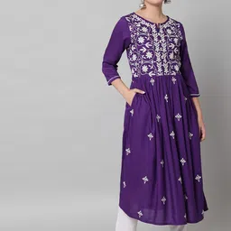 ANGITA Women Ethnic Motifs Embroidered Thread Work Floral Anarkali Kurta-picture-39