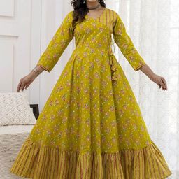 GLAM ROOTS Floral Printed V-Neck Angrakha Pure Cotton Anarkali Kurta-picture-9