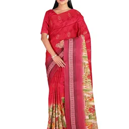 KALINI Peach-Coloured & Green Floral Pure Georgette Dharmavaram Saree-picture-26