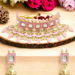 Anouk Pink Kundan-Studded & Beaded Necklace & Earrings-image-98
