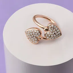 AMI Women Rose Gold-Plated White CZ-Studded Heart Contemporary Adjustable Finger Ring-picture-14