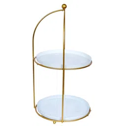 amaya decors White & Gold Two Layer Serving Stand Set of 2 image 4