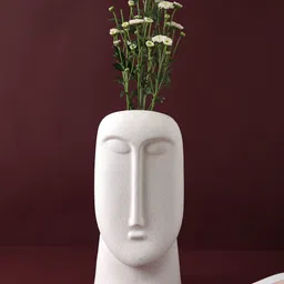 TAYHAA White Textured Ceramic Face Flower Vase-picture-20