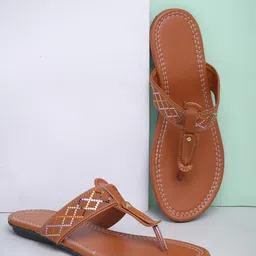 sneakers villa Women Embellished T-Strap Flats image 1
