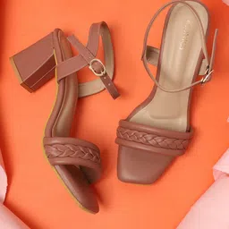 ICONICS Peach-Coloured Block Pumps with Laser Cuts-picture-11