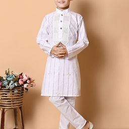 BAESD Boys Mandarin Collar Striped Embroidered Regular Sequinned Kurta with Pyjamas-picture-48