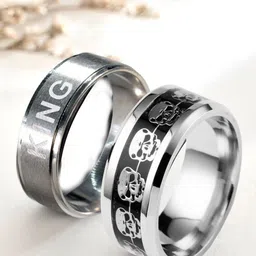 OOMPH Men Set of 2 Silver-Plated Finger Ring-picture-11