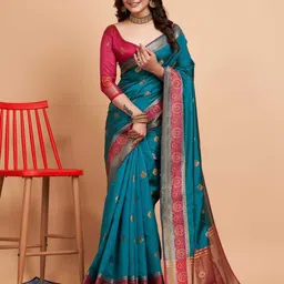 VAIRAGEE Ethnic Motifs Woven Design Zari Banarasi Saree-image-60