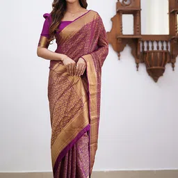 Aldwych Woven Design Floral Zari Banarasi Saree-picture-22