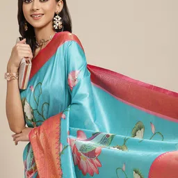 Silk Land Blue & Pink Ethnic Motifs Zari Art Silk Banarasi Saree-image-68