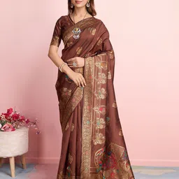 RICH & ROMAN Ethnic Motifs Woven Design Zari Pure Silk Banarasi Saree-picture-33