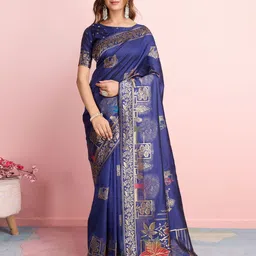 RICH & ROMAN Ethnic Motif Zari Woven Pure Silk Saree-picture-36