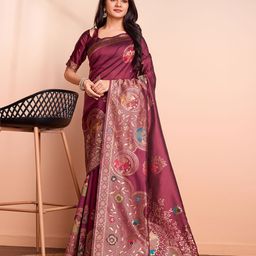 RICH & ROMAN Ethnic Motifs Zari Woven Pure Silk Banarasi Saree-picture-15