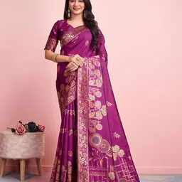 RICH & ROMAN Ethnic Motif Zari Woven Pure Silk Saree-picture-6