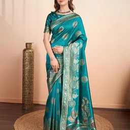 RICH & ROMAN Woven Design Zari Pure Silk Banarasi Saree-picture-4
