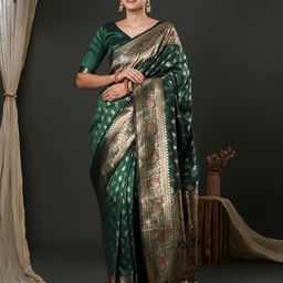 Anouk Green Ethnic Motifs Woven Design Zari Banarasi Saree-picture-46