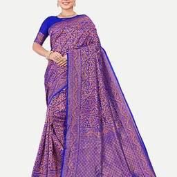 TAVAS Ethnic Motifs Woven Design Zari Pure Georgette Banarasi Saree-picture-15