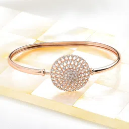Ami Rose Women Rose-Gold Toned & Plated Cubic Zirconia Bling Brass Kada Style Bracelet-picture-10